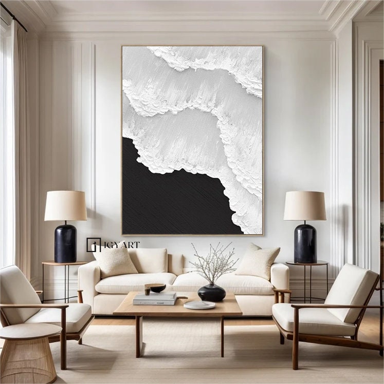 Black & White Abstract 3D Textured Painting – Minimalist Wall Art – Abstract Painting