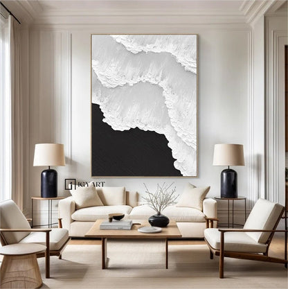 Black & White Abstract 3D Textured Painting – Minimalist Wall Art – Abstract Painting