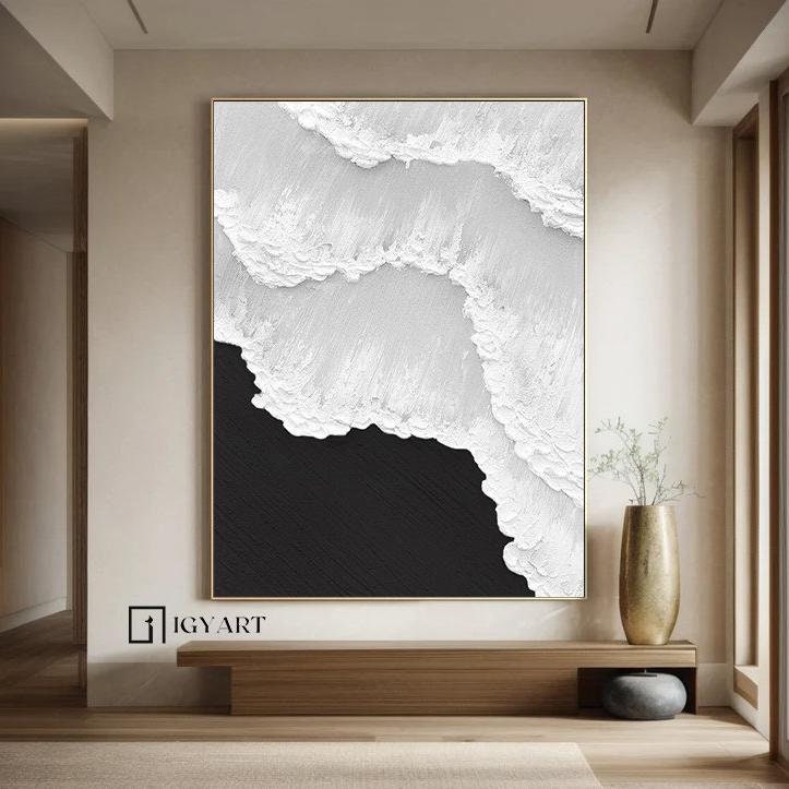 Black & White Abstract 3D Textured Painting – Minimalist Wall Art – Abstract Painting