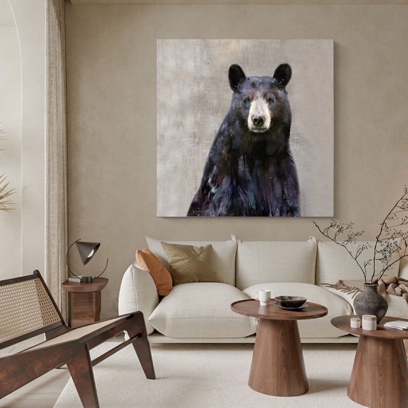 Large Abstract Black Bear Canvas Wall Art, Original Hand-painted Bear Oil Painting on Canvas, Modern Animal Painting for Living Room Bedroom
