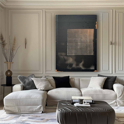 Black Gold Wabi Sabi Wall Art Grid Texture Canvas Painting for Office Decor