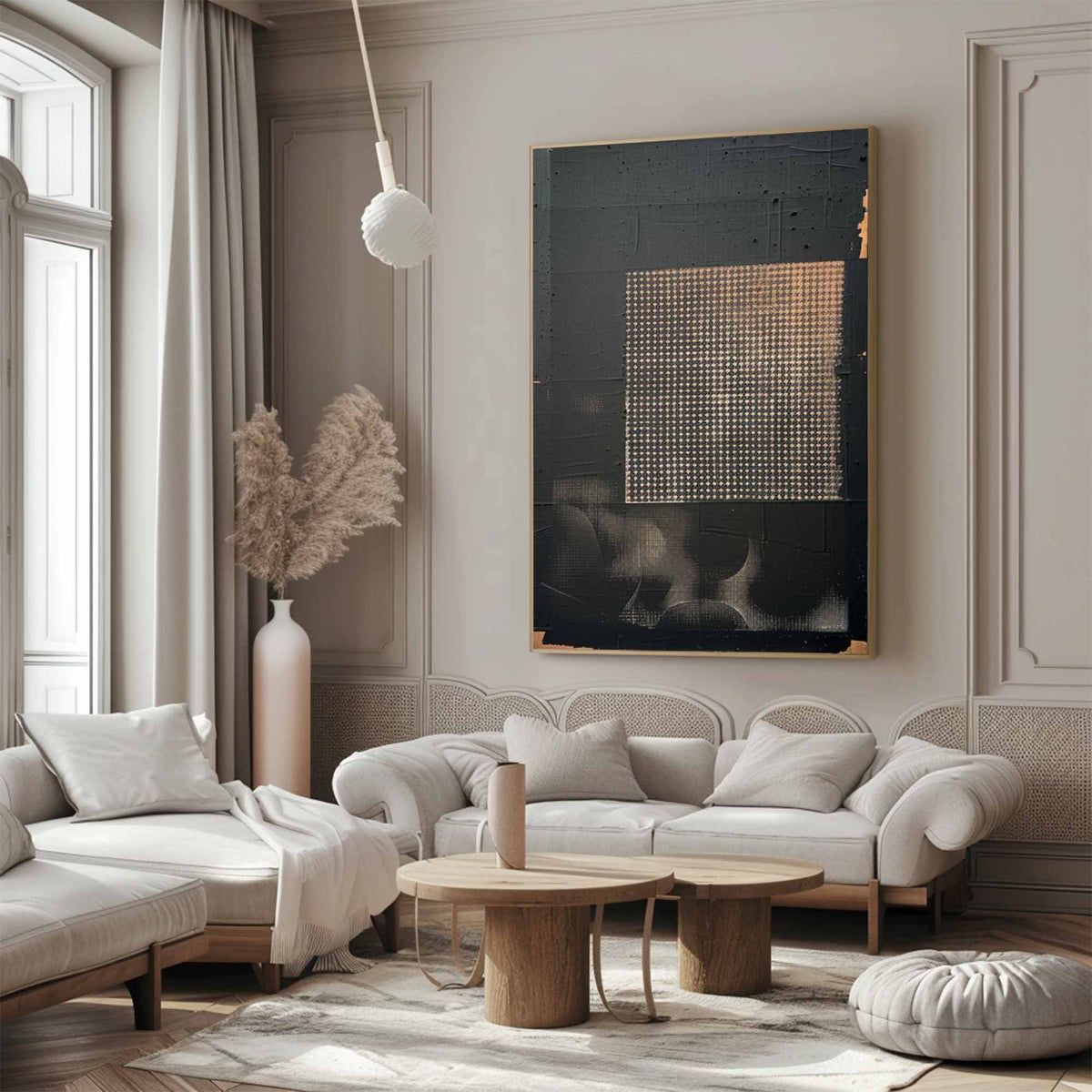 Black Gold Wabi Sabi Wall Art Grid Texture Canvas Painting for Office Decor