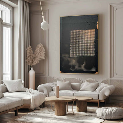Black Gold Wabi Sabi Wall Art Grid Texture Canvas Painting for Office Decor