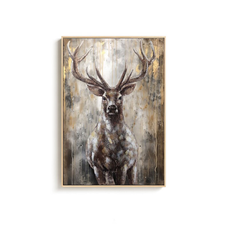 Large Abstract Deer Oil Painting on Canvas, Original Hand-painted Stag Canvas Wall Art, Modern Animal Painting for Living Room, Home Decor
