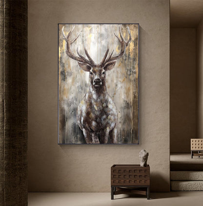 Large Abstract Deer Oil Painting on Canvas, Original Hand-painted Stag Canvas Wall Art, Modern Animal Painting for Living Room, Home Decor