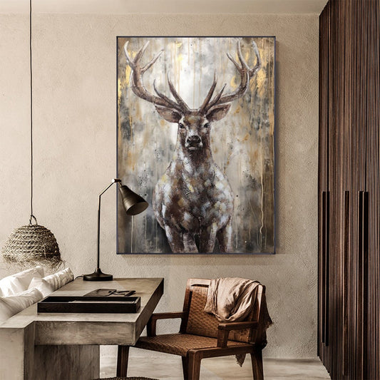 Large Abstract Deer Oil Painting on Canvas, Original Hand-painted Stag Canvas Wall Art, Modern Animal Painting for Living Room, Home Decor