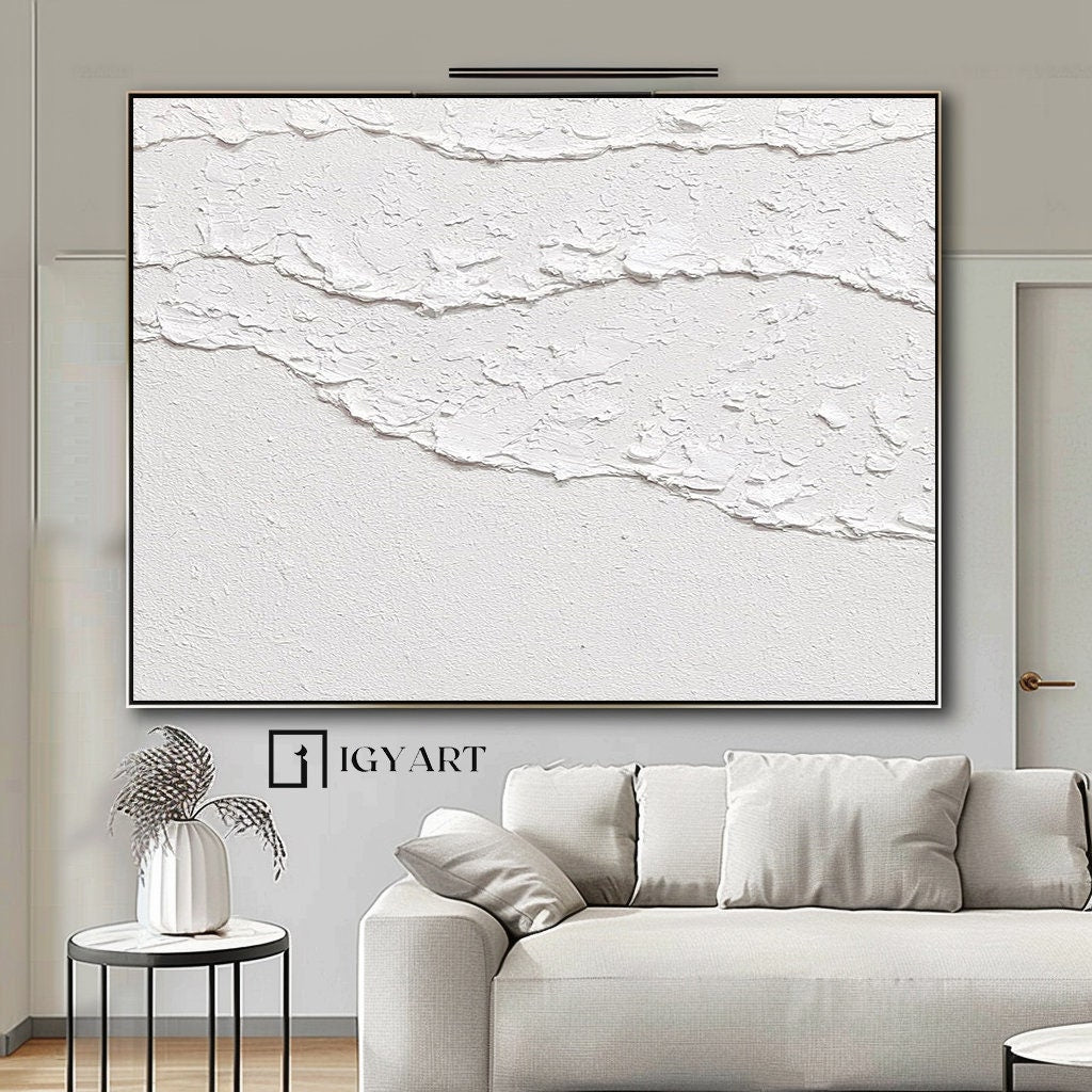 Minimalist White 3D Textured Abstract Painting – Modern Wall Art