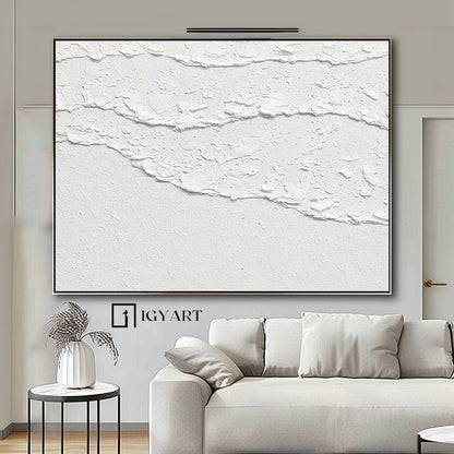 Minimalist White 3D Textured Abstract Painting – Modern Wall Art