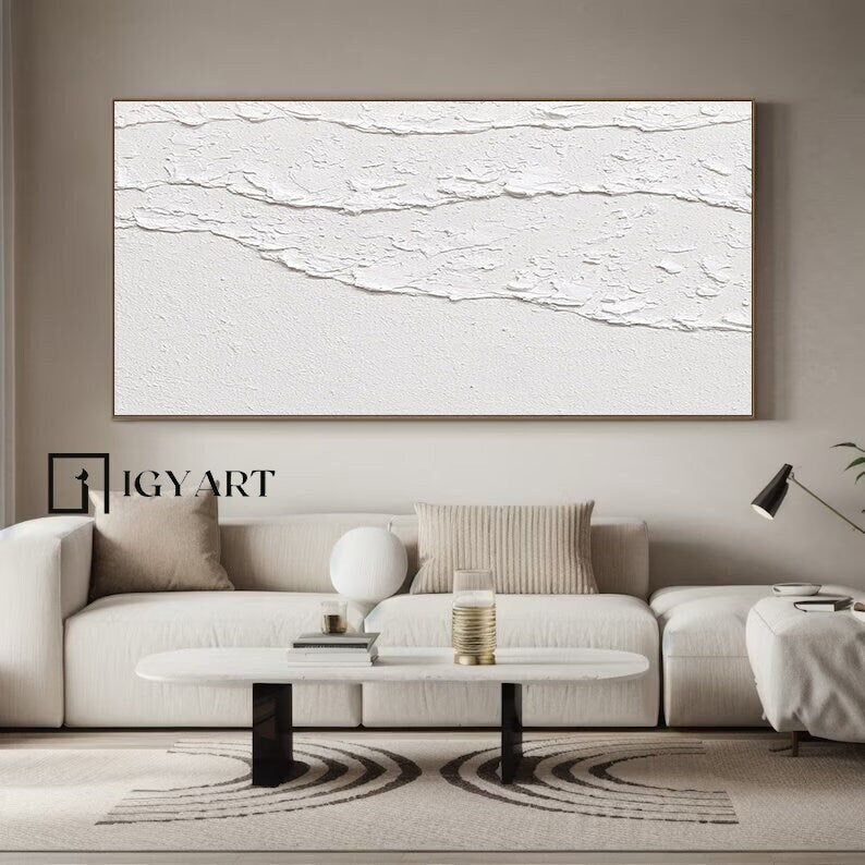 Minimalist White 3D Textured Abstract Painting – Modern Wall Art