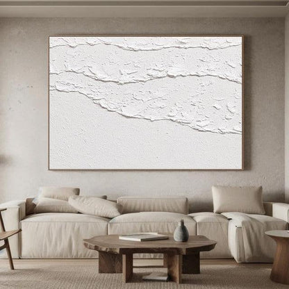 Minimalist White 3D Textured Abstract Painting – Modern Wall Art