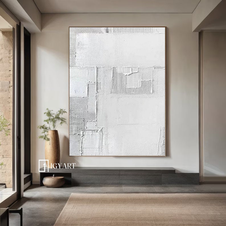 Textured Grey and White Abstract Painting – Minimalist Wall Art