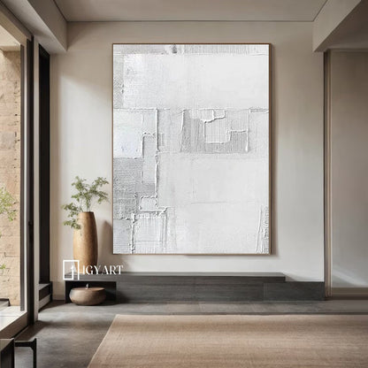 Textured Grey and White Abstract Painting – Minimalist Wall Art