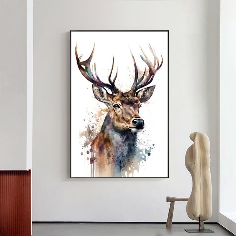 Large Abstract Deer Oil Painting on Canvas, Original Hand-painted Stag Canvas Wall Art, Modern Animal Painting for Living Room, Home Décor