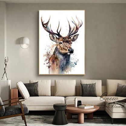 Large Abstract Deer Oil Painting on Canvas, Original Hand-painted Stag Canvas Wall Art, Modern Animal Painting for Living Room, Home Décor
