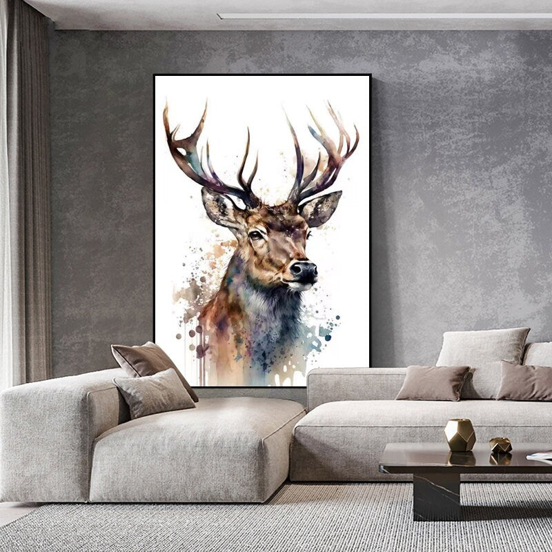 Large Abstract Deer Oil Painting on Canvas, Original Hand-painted Stag Canvas Wall Art, Modern Animal Painting for Living Room, Home Décor