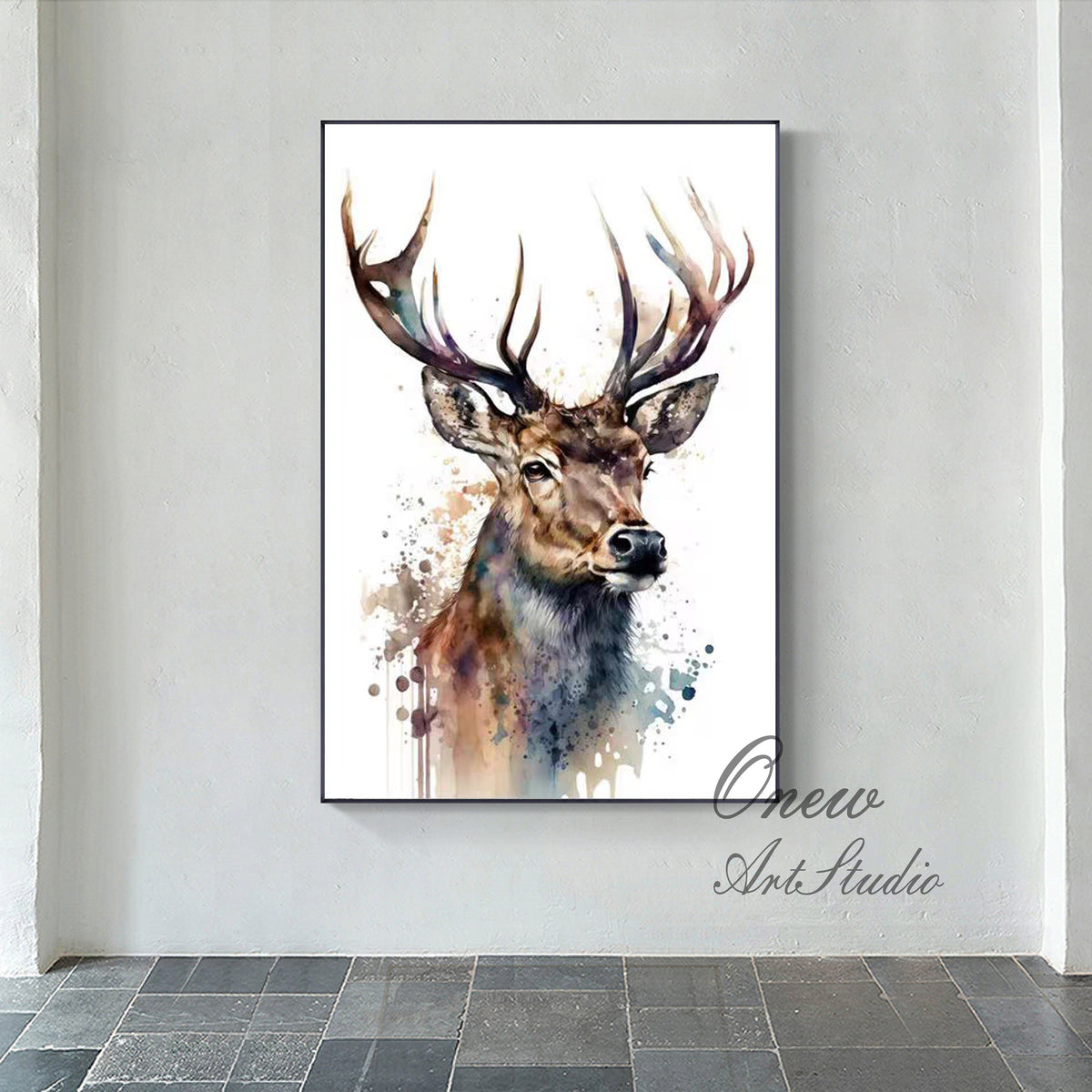 Large Abstract Deer Oil Painting on Canvas, Original Hand-painted Stag Canvas Wall Art, Modern Animal Painting for Living Room, Home Décor