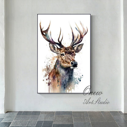 Large Abstract Deer Oil Painting on Canvas, Original Hand-painted Stag Canvas Wall Art, Modern Animal Painting for Living Room, Home Décor