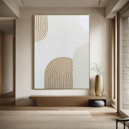 Beige and white 3D Minimalist Painting Large Beige and white Art Beige – Abstract Painting