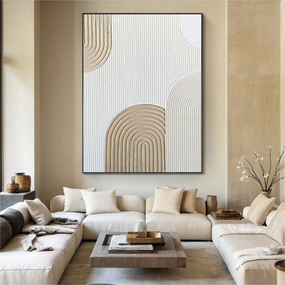 Beige and white 3D Minimalist Painting Large Beige and white Art Beige – Abstract Painting