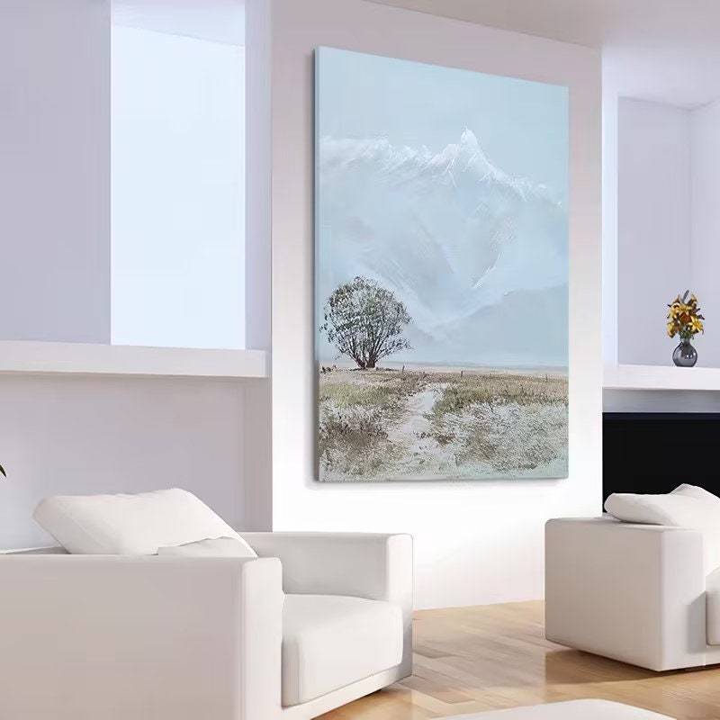 Large Abstract Landscape Oil Painting on Canvas, Original Snowy Mountain Canvas Wall Art, Modern Nature Wall Art for Living Room, Home Décor