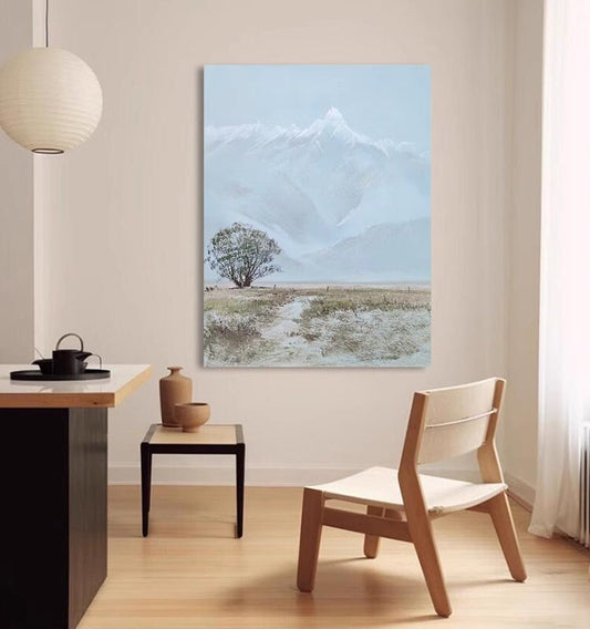 Large Abstract Landscape Oil Painting on Canvas, Original Snowy Mountain Canvas Wall Art, Modern Nature Wall Art for Living Room, Home Décor