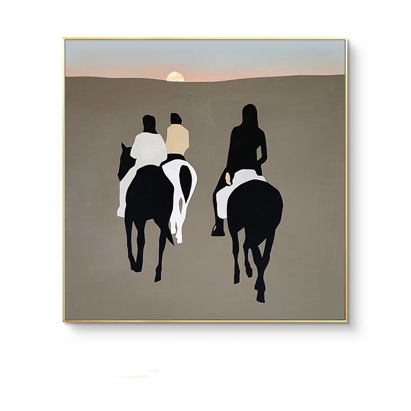 Abstract Horse Riding Oil Painting, Original Hand-painted Horse Riding Canvas Wall Art, Modern Landscape Painting for Living Room,home Décor