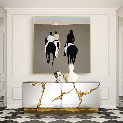 Abstract Horse Riding Oil Painting, Original Hand-painted Horse Riding Canvas Wall Art, Modern Landscape Painting for Living Room,home Décor