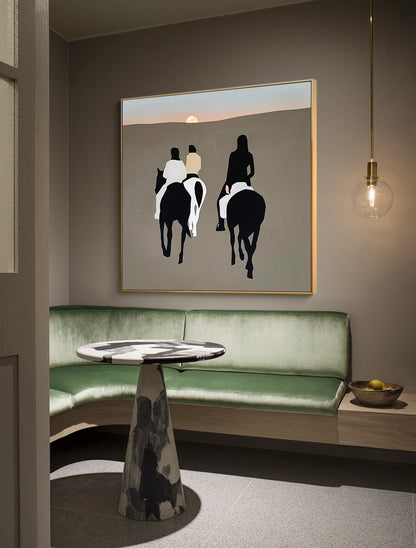 Abstract Horse Riding Oil Painting, Original Hand-painted Horse Riding Canvas Wall Art, Modern Landscape Painting for Living Room,home Décor