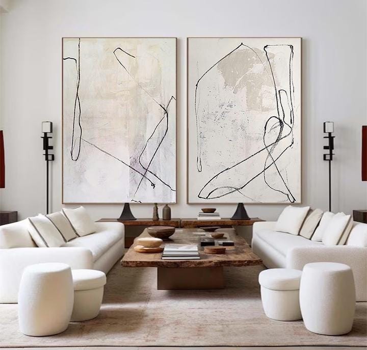 Set Of 2 Beige Painting Set Of 2 Beige Minimalist Painting Beige and white – Abstract Painting