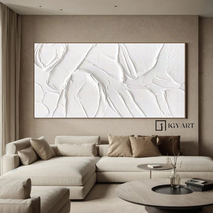Large White Textured Painting – Minimalist Abstract Plaster Art – Abstract Painting