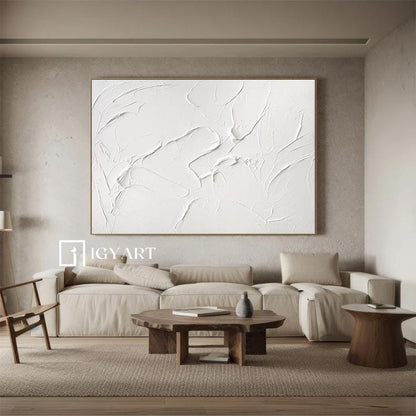 White Textured Wall Art – Minimalist Plaster Painting on Canvas – Abstract Painting
