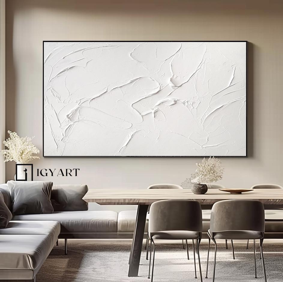 White Textured Wall Art – Minimalist Plaster Painting on Canvas – Abstract Painting