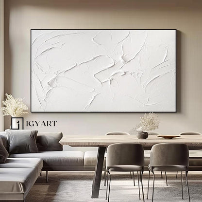 White Textured Wall Art – Minimalist Plaster Painting on Canvas – Abstract Painting