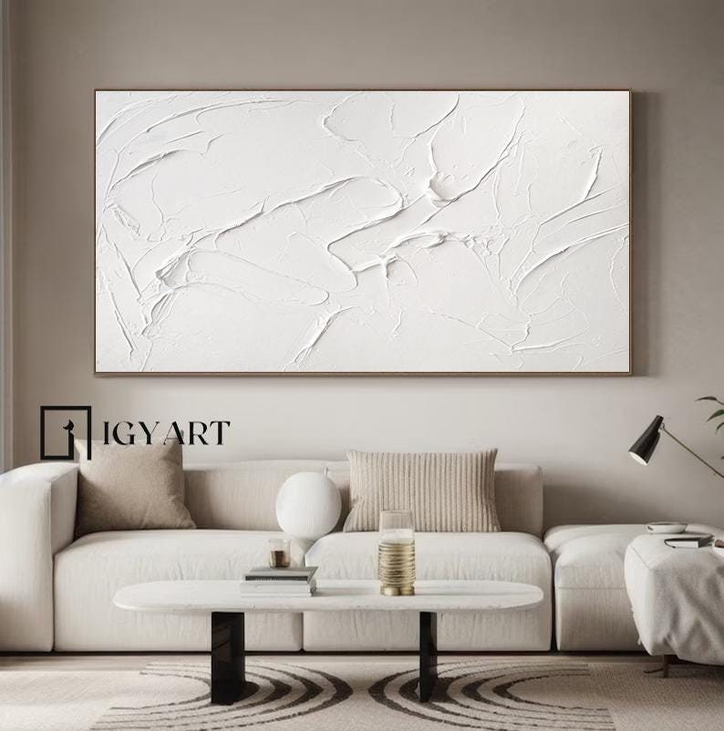 White Textured Wall Art – Minimalist Plaster Painting on Canvas – Abstract Painting