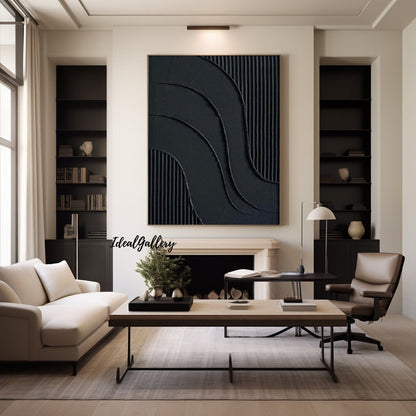 Black Textured Abstract Painting – Framed 3D Wall Decor