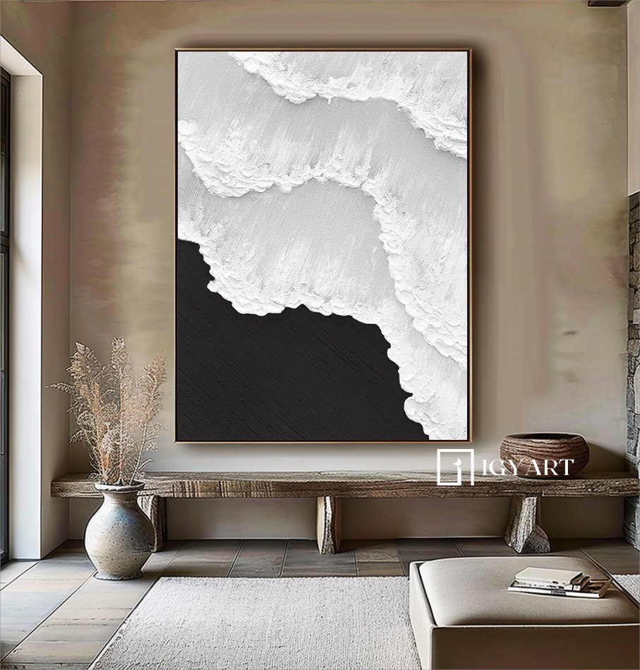 Black & White Abstract 3D Textured Painting – Minimalist Wall Art – Abstract Painting