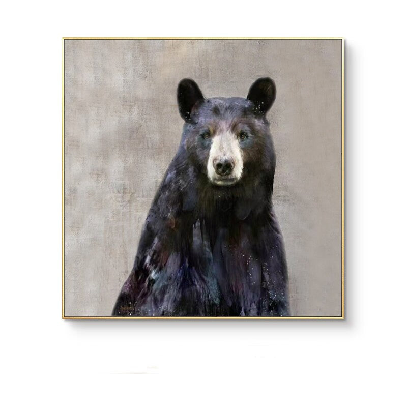 Large Abstract Black Bear Canvas Wall Art, Original Hand-painted Bear Oil Painting on Canvas, Modern Animal Painting for Living Room Bedroom