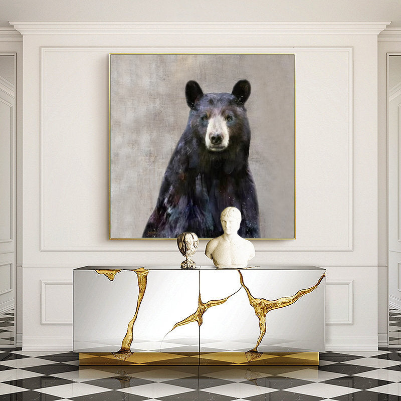 Large Abstract Black Bear Canvas Wall Art, Original Hand-painted Bear Oil Painting on Canvas, Modern Animal Painting for Living Room Bedroom