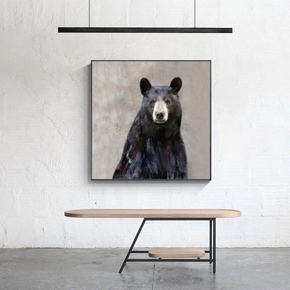 Large Abstract Black Bear Canvas Wall Art, Original Hand-painted Bear Oil Painting on Canvas, Modern Animal Painting for Living Room Bedroom