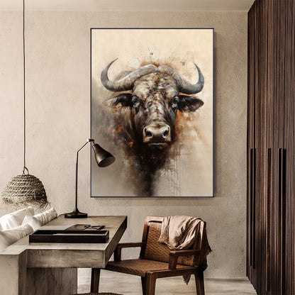 Large Classical Bull Oil Painting on Canvas, Original Hand-painted Bull Canvas Wall Art, Modern Animal Wall Art for Living Room, Home Decor