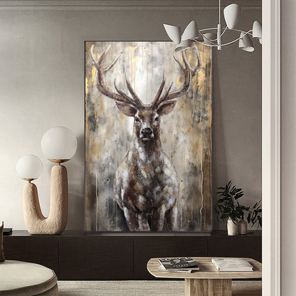 Large Abstract Deer Oil Painting on Canvas, Original Hand-painted Stag Canvas Wall Art, Modern Animal Painting for Living Room, Home Decor