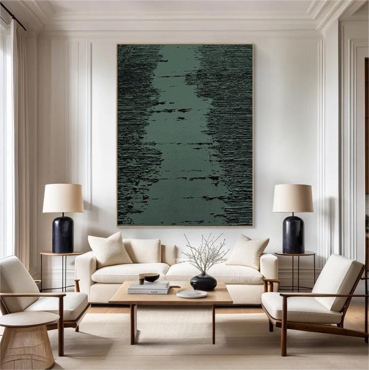 Large Sage Green Abstract Painting – Minimalist Wall Art