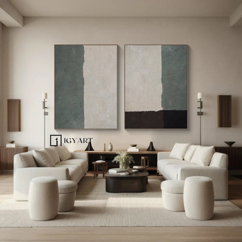 Green Minimalist Painting Set – Abstract Canvas Art – Abstract Painting