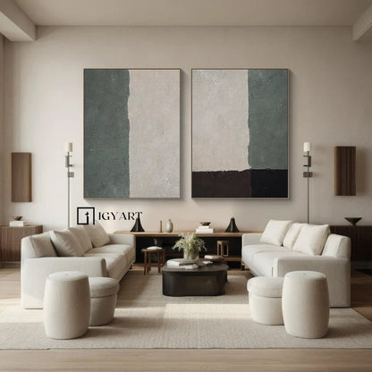Green Minimalist Painting Set – Abstract Canvas Art – Abstract Painting