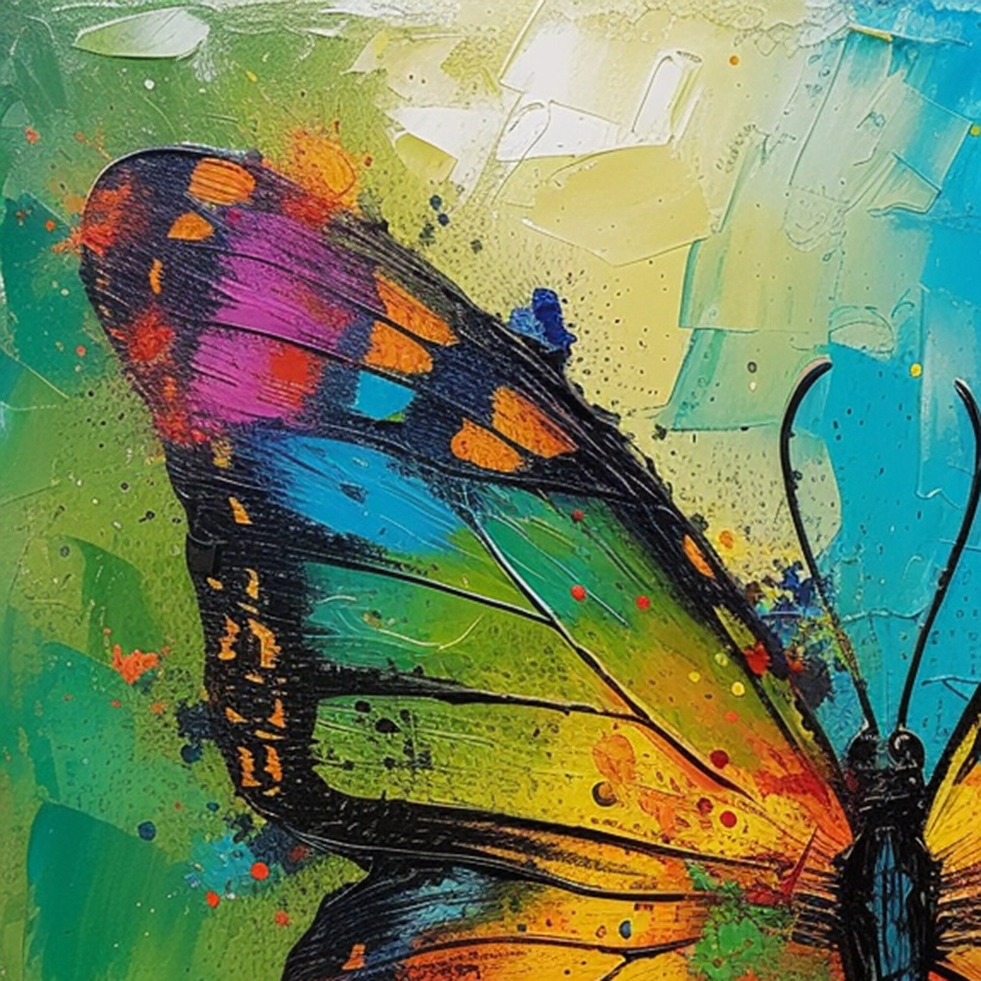 Original – Colorful Butterfly Animal Wall Art | Abstract Oil Painting, view 3