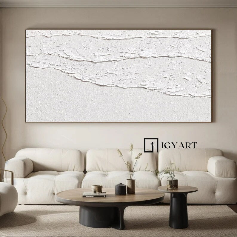 Minimalist White 3D Textured Abstract Painting – Modern Wall Art