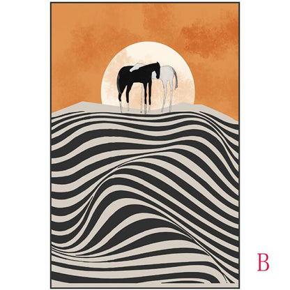 Abstract Horse and Sunrise oil painting on Canvas, Large Original Horses Canvas Wall Art, Modern Desert Landscape Painting for Living Room