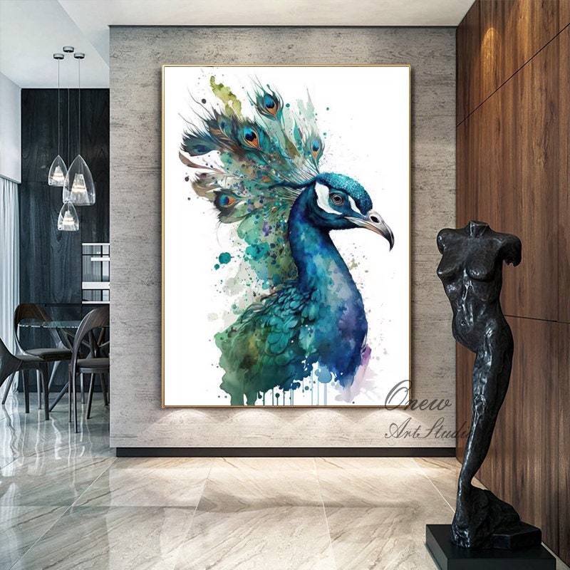 Hand Painted Peacock Oil Painting on Canvas, Large Abstract Peacock Canvas Wall Art, Original Animal Wall Art for Living Room, Bedroom Decor