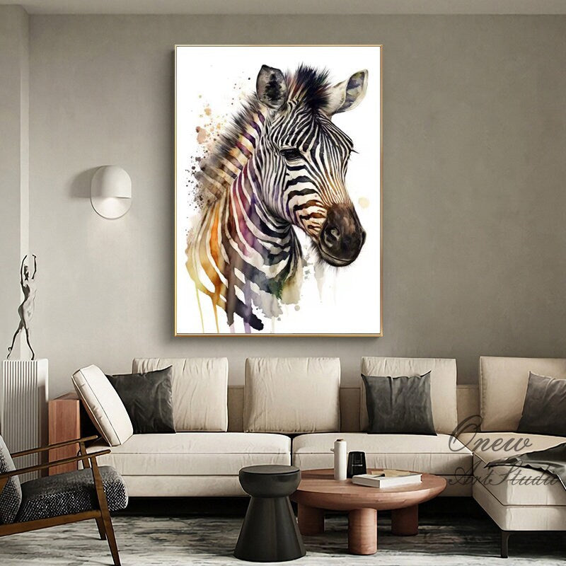 Large Abstract Zebra Oil Painting on Canvas, Original Zebra Canvas Wall Art, Modern Hand-painted Animal Painting for Living Room, Home Decor