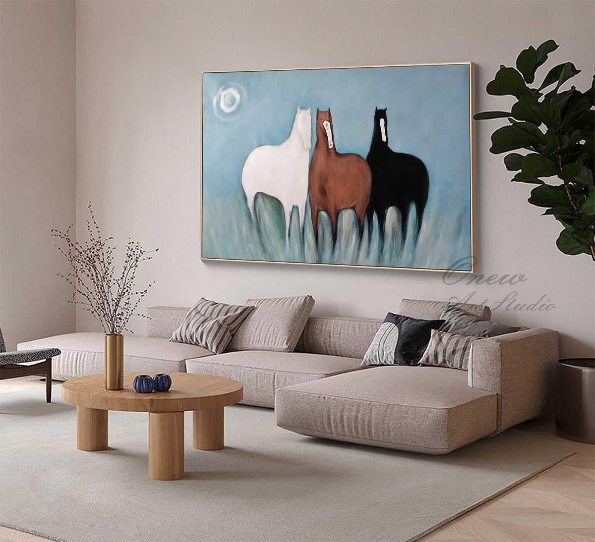 Large Abstract Horses Oil Painting on Canvas, Original Hand-painted Horse Canvas Wall Art, Modern Animal Painting for Living Room,home Décor